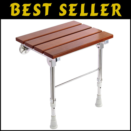 Height Adjustable Folding Shower Seat Wall-Mounted with Legs for Small Spaces