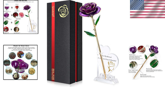Forever Lasting 24K Gold-Plated Rose with Crystal Stand - Unique Gift Idea