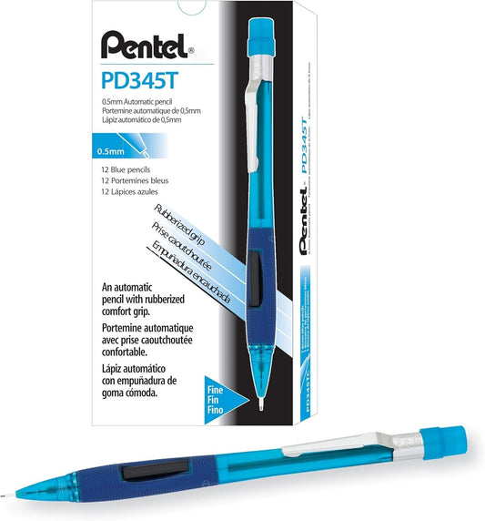 Ergonomic 0.5mm Blue Mechanical Pencils, 12 Pack - Quicker Clicker Edition