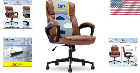 Cognac Bonded Leather Executive Desk Chair with Easy Assembly - 275 lbs Capacity