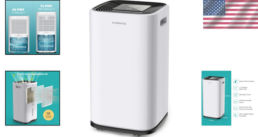 Advanced 70 Pint Dehumidifier with Continuous Drainage for Large Spaces