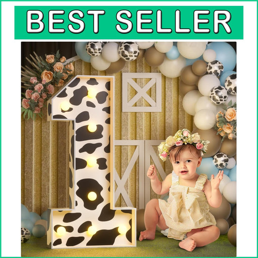 3ft Cow Marquee Numbers with Lights - Perfect for Kids' Birthday Celebrations