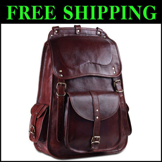 Handcrafted 21" Leather Daypack with Spacious Laptop Compartment & Vintage Style