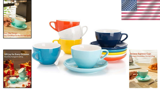Elegant 6oz Cappuccino Cups Set - Assorted Colors for a Bright Coffee Experience