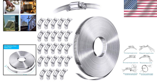304 Stainless Steel Hose Clamp Kit - 50 FT Adjustable Strap with 24 Fasteners