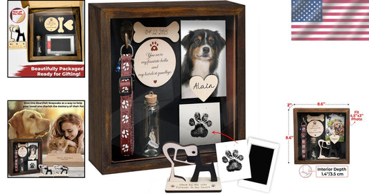 Elegant Dog Memorial Frame: 8.6-Inch Rustic Shadow Box with Personalization Kit