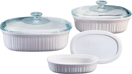 6-Piece Ceramic Bakeware Set in French White - Oven, Microwave & Dishwasher Safe