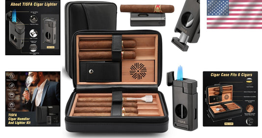 Elegant Leather Cigar Humidor - Portable Cedar Wood Travel Case with Cutter