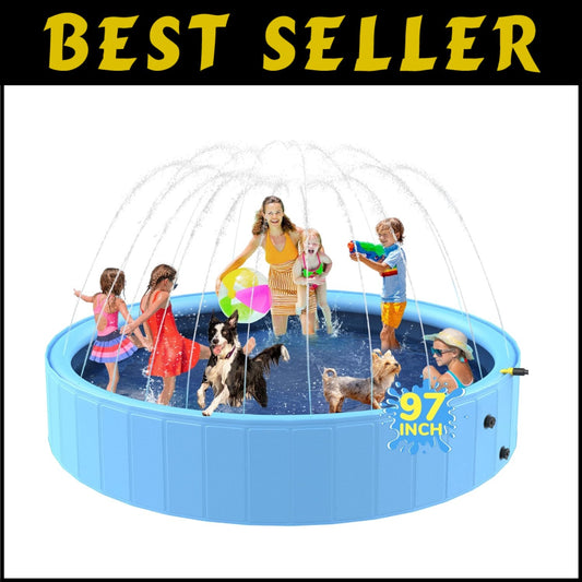 Effortless 97'' Splash Pad Pool for Kids & Large Dogs - Cool Off Together