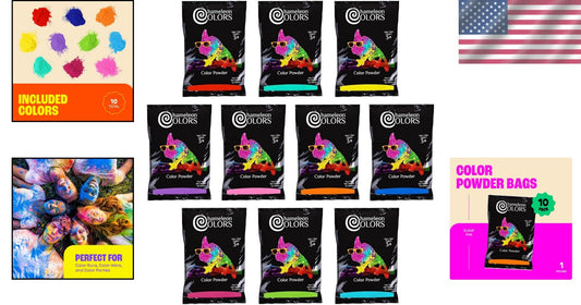 10-Pack 1 lb Non-Toxic Rainbow Color Powder for Vibrant Events and Celebrations