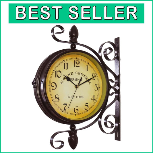 Chic 8-Inch Double-Sided Retro Station Wall Clock – Silent Wrought Iron Design