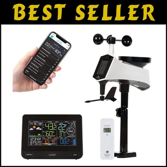 Wireless Temperature and Humidity Weather Monitor with Rain Gauge - Black Finish