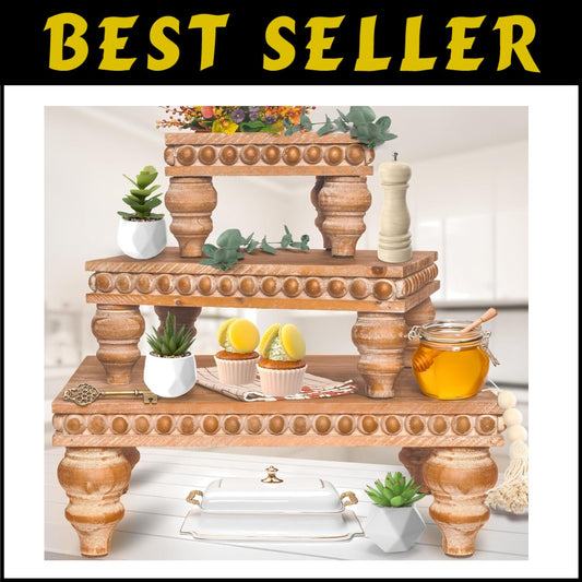 Vintage-Inspired Wooden Display Risers - Decorative Footed Trays for Events