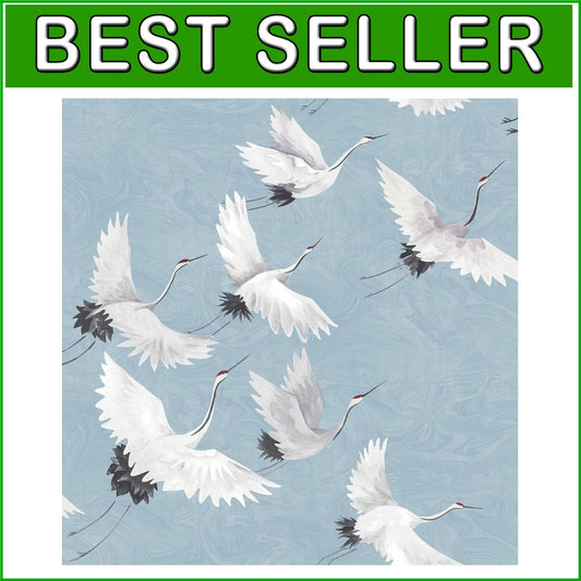 Elegant Halcyon Blue Peel & Stick Wallpaper with Crane Design - 20.5'' x 216''