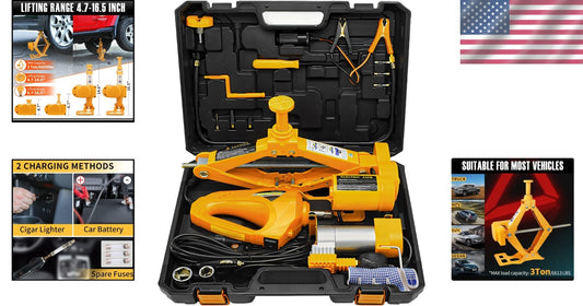 Electric Scissor Car Jack 3 Ton with Impact Wrench & Inflator for Easy Tire C...