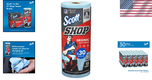 High Absorbency Scott Blue Shop Towels: 30 Rolls of 9.4" x 11" Perforated Sheets