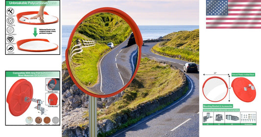 Premium 24" Wide-Angle Safety Mirror with Adjustable Bracket for All Surfaces