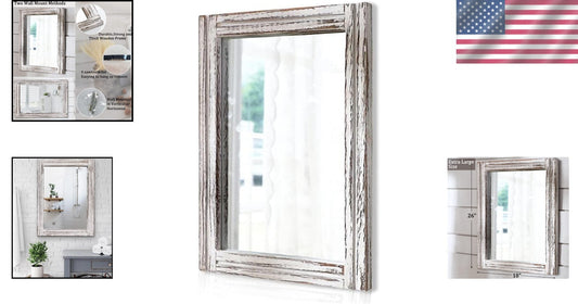 Elegant Large Rustic Wood Mirror - Versatile 26''x18'' Dressing Room Accessory