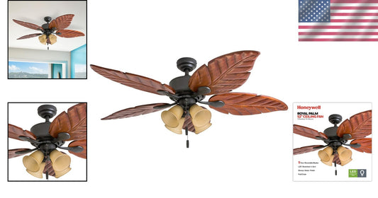 Elegant 52" LED Ceiling Fan with Wooden Blades & Remote Control - Bronze Finish
