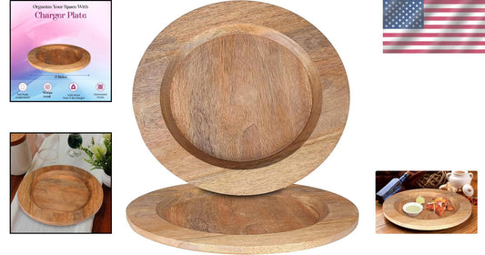 Handcrafted Rustic 13" Natural Wood Charger Plates - Set of 2 for Elegant Dining
