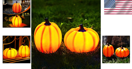 2 Pack Solar Pumpkin Garden Lights - Perfect for Halloween & Thanksgiving Decor