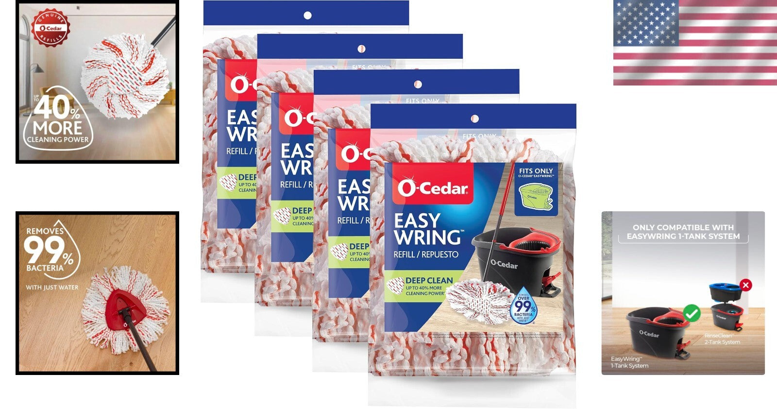 4-Pack EasyWring Mop Refill - 40% More Cleaning Power on All Hard Floors