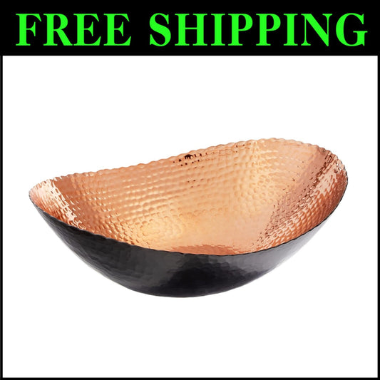 Elegant 14.75" x 11" Hammered Black and Copper Oval Bowl - Fruit or Nut Use