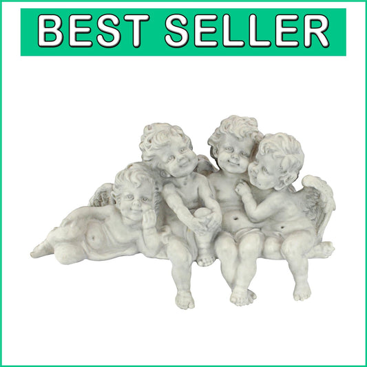 Cherub Conclave Angel Statue - 18" Antique Stone Finish for Indoor/Outdoor Decor