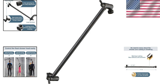 Adjustable 15 Inch Brass Shower Arm Extender with Locking Screw Stability
