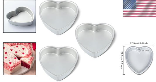 8 Inch Heart Cake Pan Set of 3 - Perfect for Weddings & Special Occasions