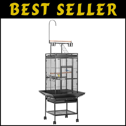 Elegant Black Bird Cage with Play Top - Ideal for African Grey, Macaws, and More