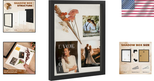 Elegant 16x20 Shadow Box Frame in Black with Shatterproof Plexiglass Cover