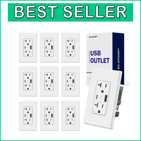 Versatile 10-Pack USB Charger Wall Outlets for Type A & C Devices, Easy Install