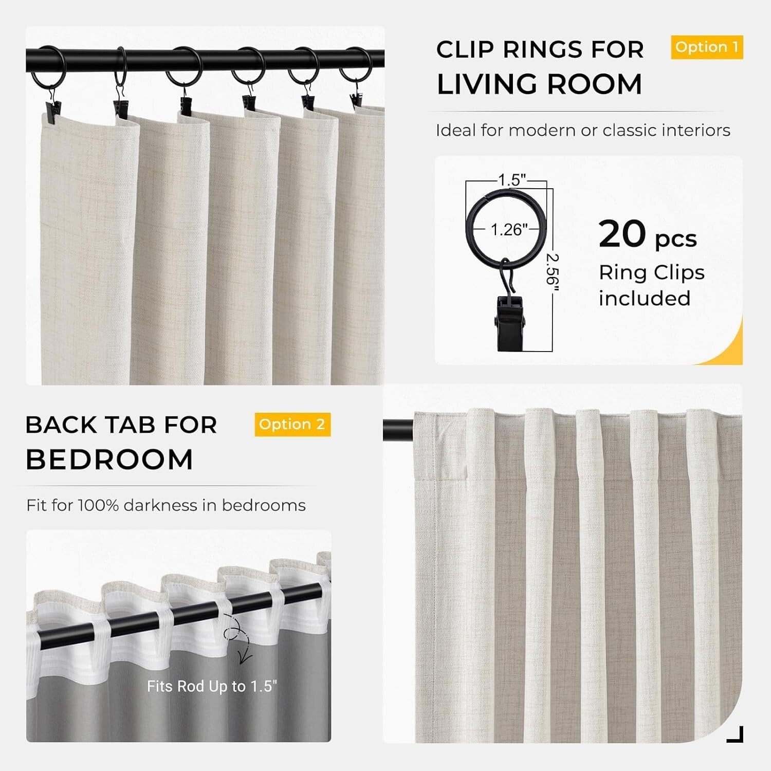 100% Blackout Curtains - Thermal Insulated 102" Beige Drapes (2 Panels)