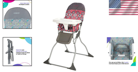 Adjustable 3-Position Baby High Chair - Foldable & Lightweight for Easy Carry