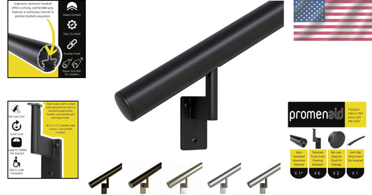 Elegant 6ft Black Anodized Aluminum Handrail Kit with Pivoting Wall Brackets
