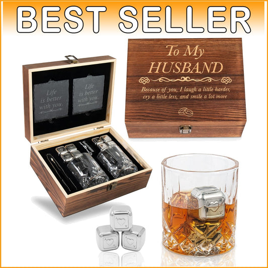 Engraved Whisky Glass and Stainless Steel Stones Set - Unique Anniversary Gift
