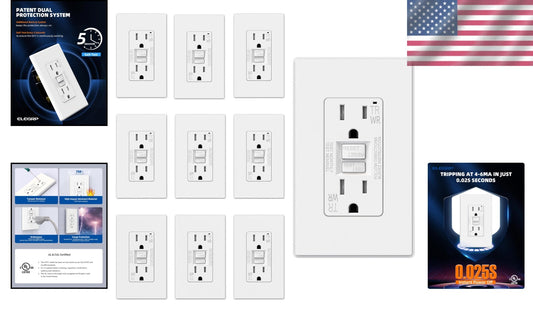 15 Amp Outdoor GFCI Outlet - Self-Testing, Tamper & Weather Resistant, 10 Pack