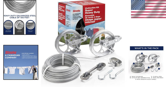 Energy-Saving 150ft Outdoor Clothesline Kit - PVC Coated Steel Wire with Pulleys