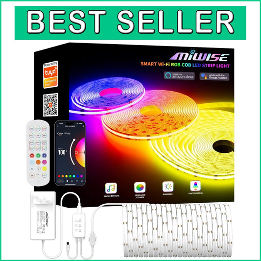 Flexible 20ft RGB COB LED Strip Light with Smart App & Voice Control Features