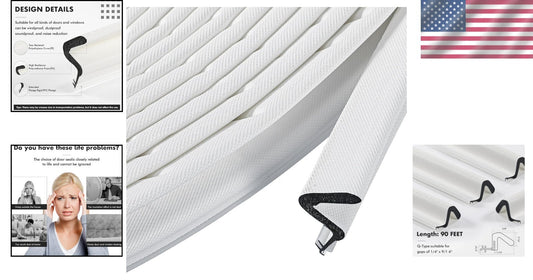 Durable Soundproofing Weather Strip - 90 Feet Foam Seal for Doors & Windows