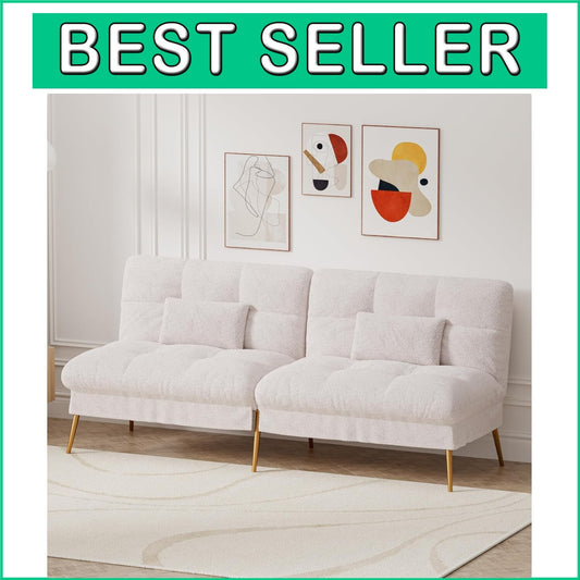 Elegant 68" Convertible Futon Sofa Bed with Adjustable Backrest - White