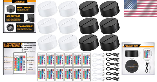 Energy Efficient 3D LED Display Bases - 12 Pack with Remote Control & USB Power