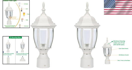 Classic Outdoor Post Lighting Fixture - Shock Resistant, Waterproof, 2-Pack