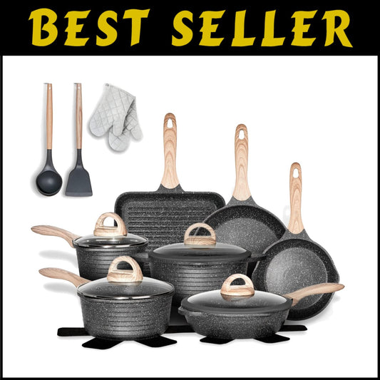 Complete Nonstick Cooking Set - 20 Pcs of Induction and Gas Compatible Cookware