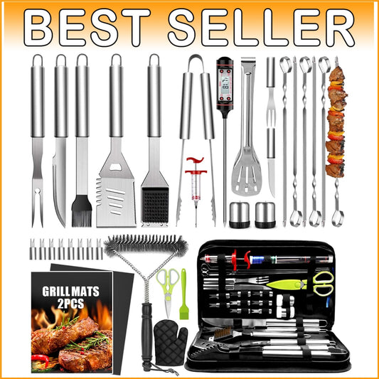 34-Piece Premium BBQ Grill Accessories Set - Stainless Steel - Gift for Enthu...