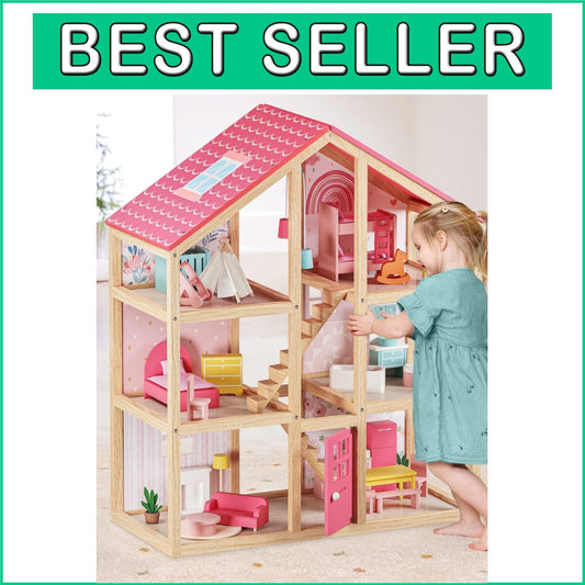 Durable 3-Story Wooden Dollhouse with Modern Furniture for Imaginative Girls
