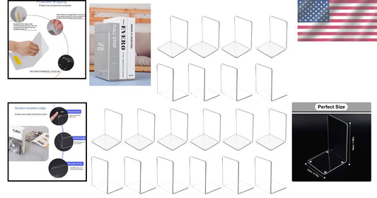 Elegant Transparent Book Stoppers for Neat Shelving - 20-Pack Acrylic Bookends