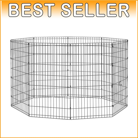 Large Metal Dog Exercise Pen with Ground Anchors - 16 Sq Ft Play Space
