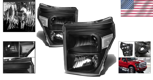 Durable Black Housing H13 Headlights for 11-16 F-450/F-550 Trucks – Easy Install